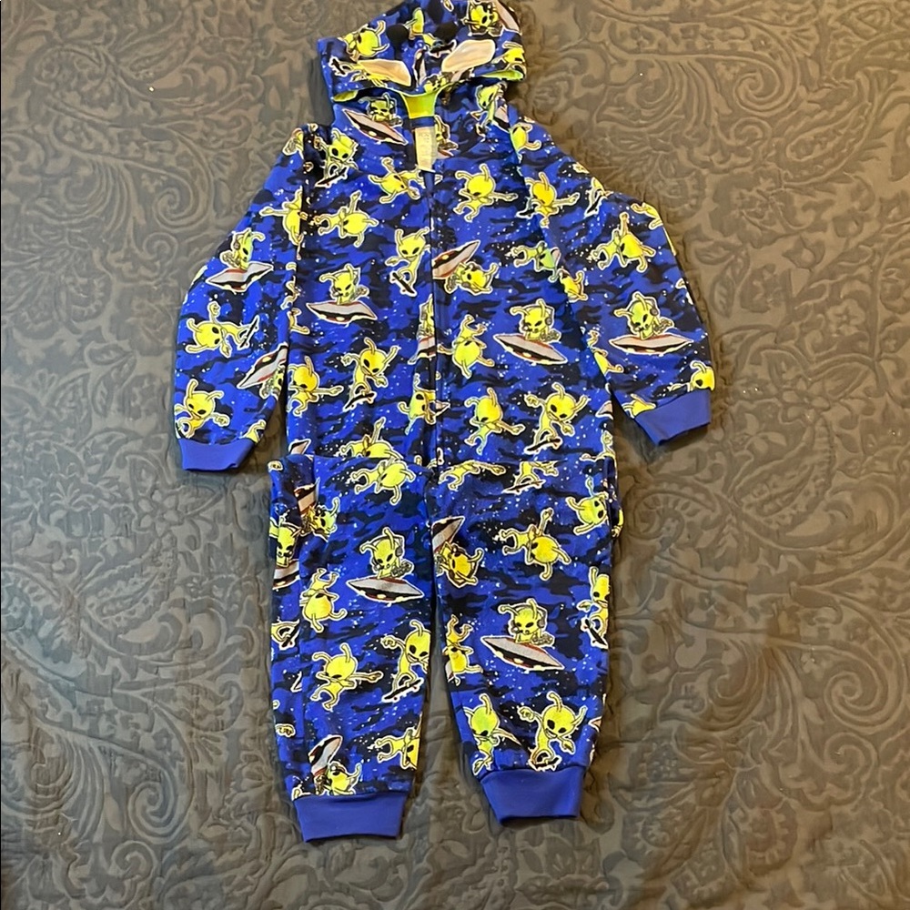 Blue Alien Print Onesie Pajamas Size M/M 7/8